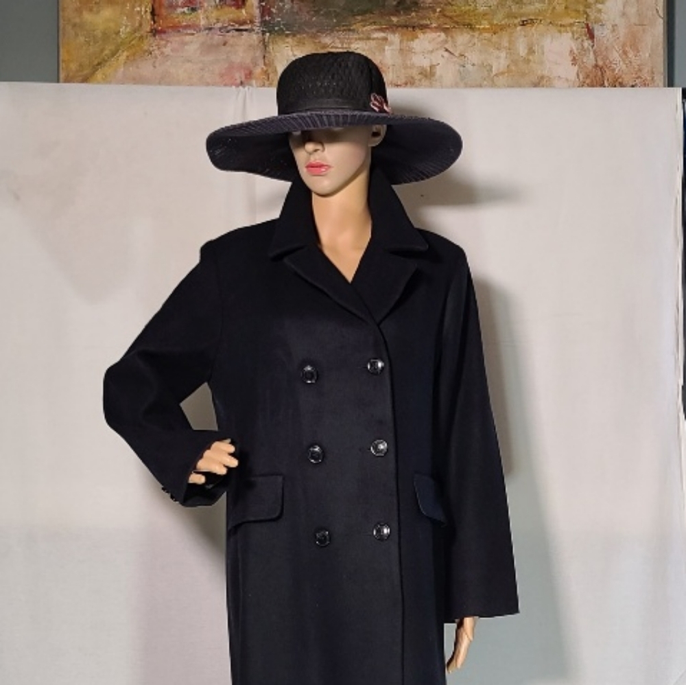 Julia Klein Black Double Breasted Long Wool Coat 6